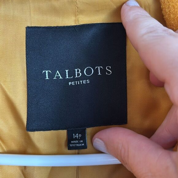 Talbots Wool Mustard yellow short sleeve large buttons Pea Coat women’s 14P GUC - Picture 12 of 14